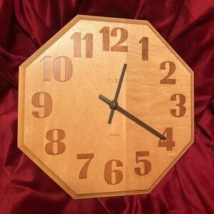 Linden Vintage Wood Octagon Octagonal MCM Mid-Century Style Wall Clock